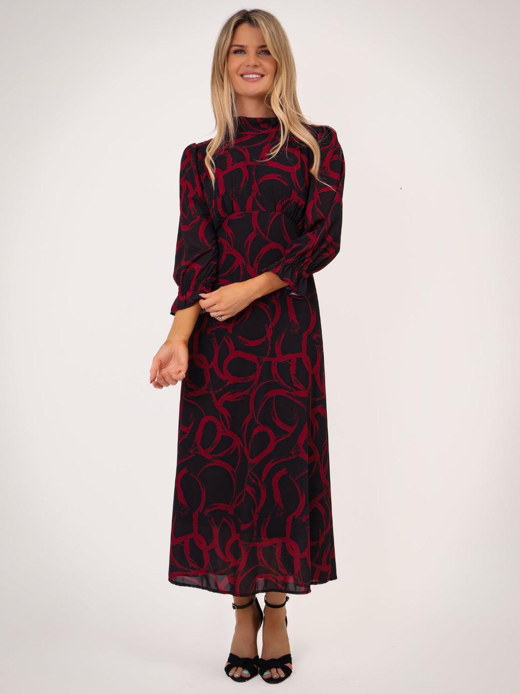 Kate & Pippa Simona Midi Dress In Black / Red-Kate & Pippa Autumn/Winter Ladies Clothing