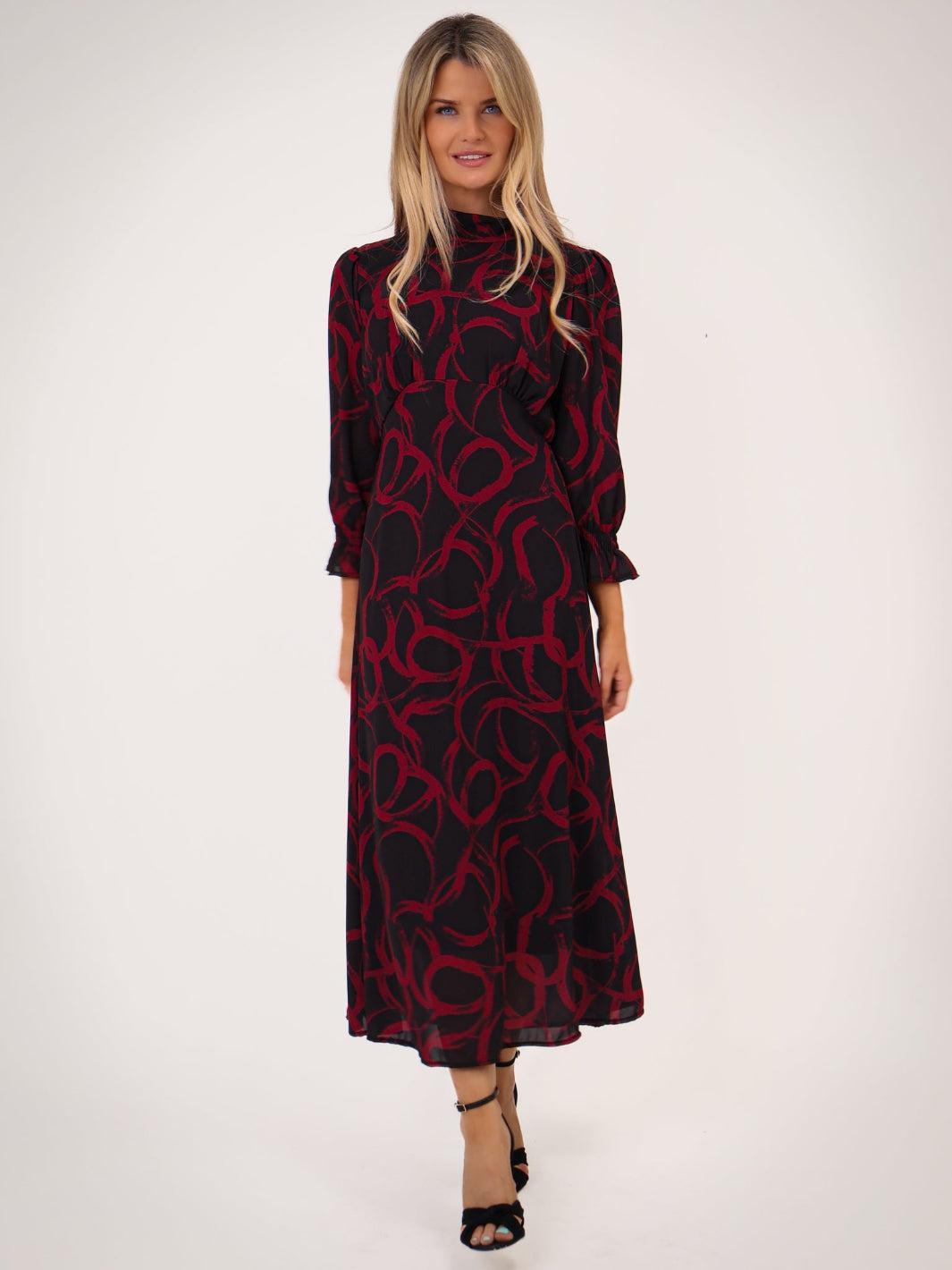 Kate & Pippa Simona Midi Dress In Black / Red-Kate & Pippa Autumn/Winter Ladies Clothing