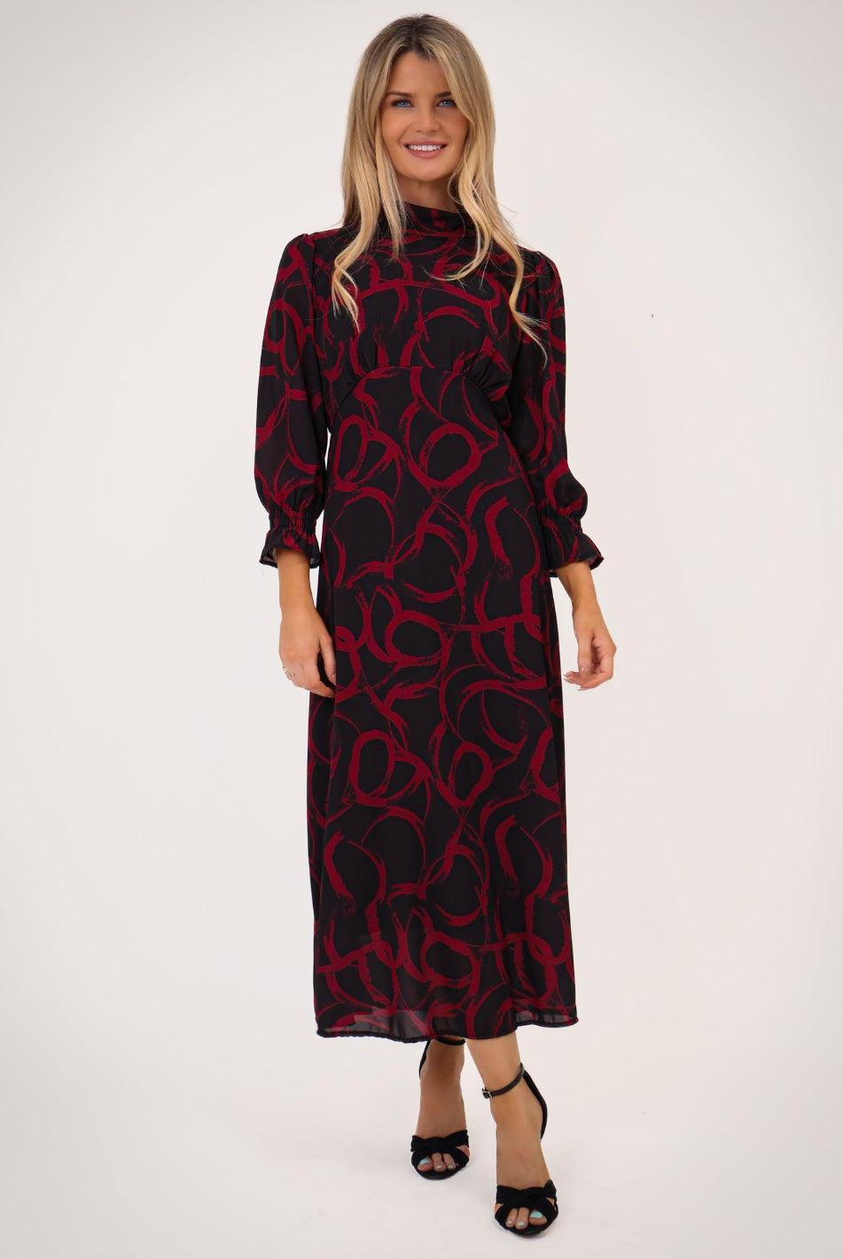 Kate & Pippa Simona Midi Dress In Black / Red-Kate & Pippa Autumn/Winter Ladies Clothing