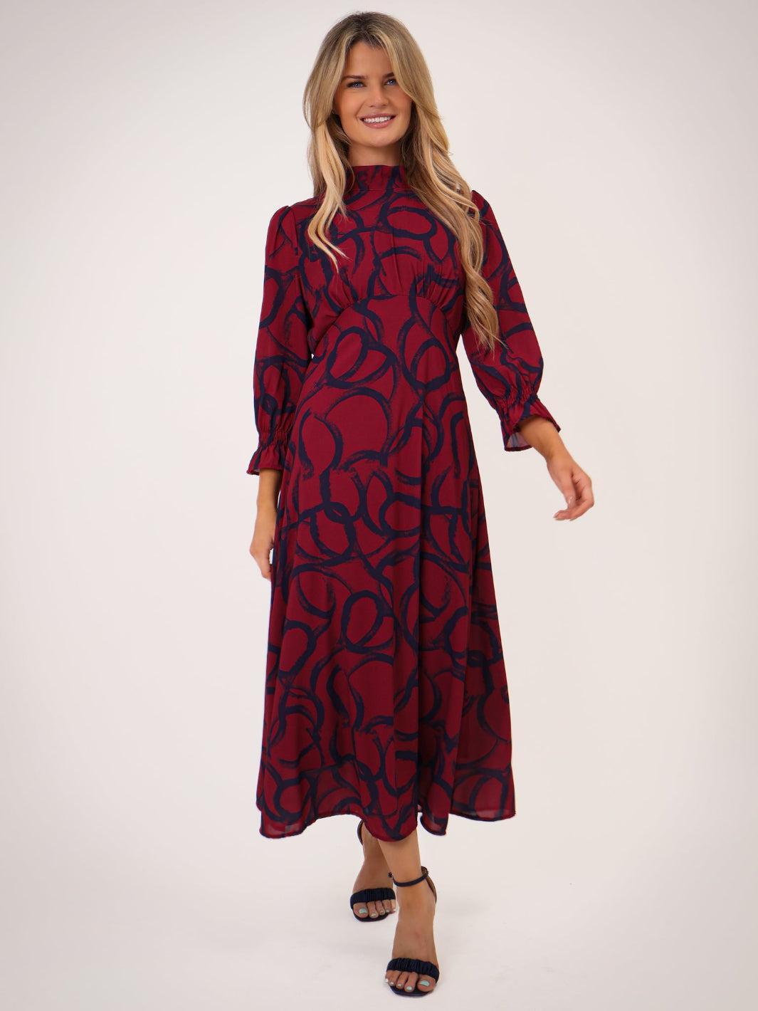Kate & Pippa Simona Midi Dress In Magenta / Navy-Kate & Pippa Autumn/Winter Ladies Clothing