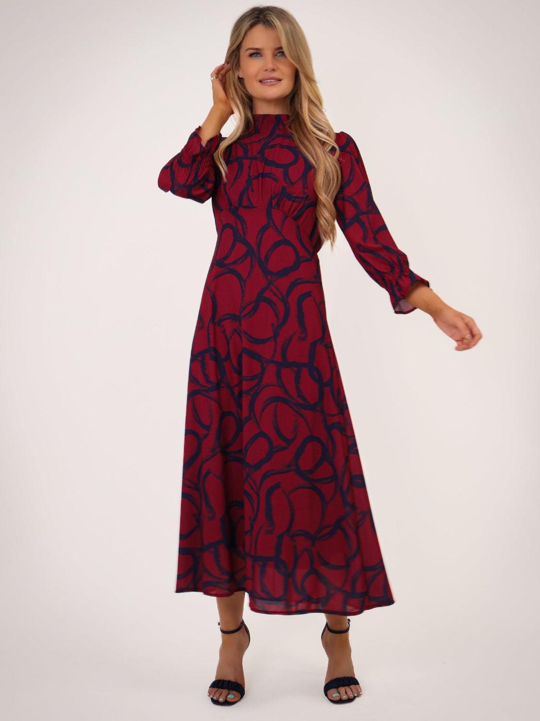 Kate & Pippa Simona Midi Dress In Magenta / Navy-Kate & Pippa Autumn/Winter Ladies Clothing