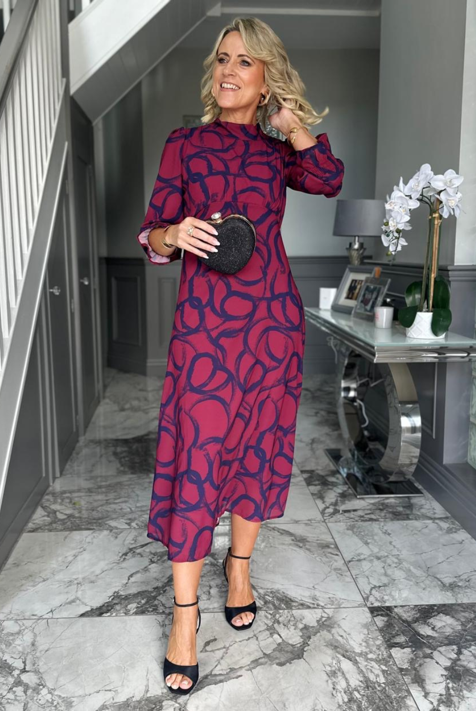 Kate & Pippa Simona Midi Dress In Magenta / Navy-Kate & Pippa Autumn/Winter Ladies Clothing