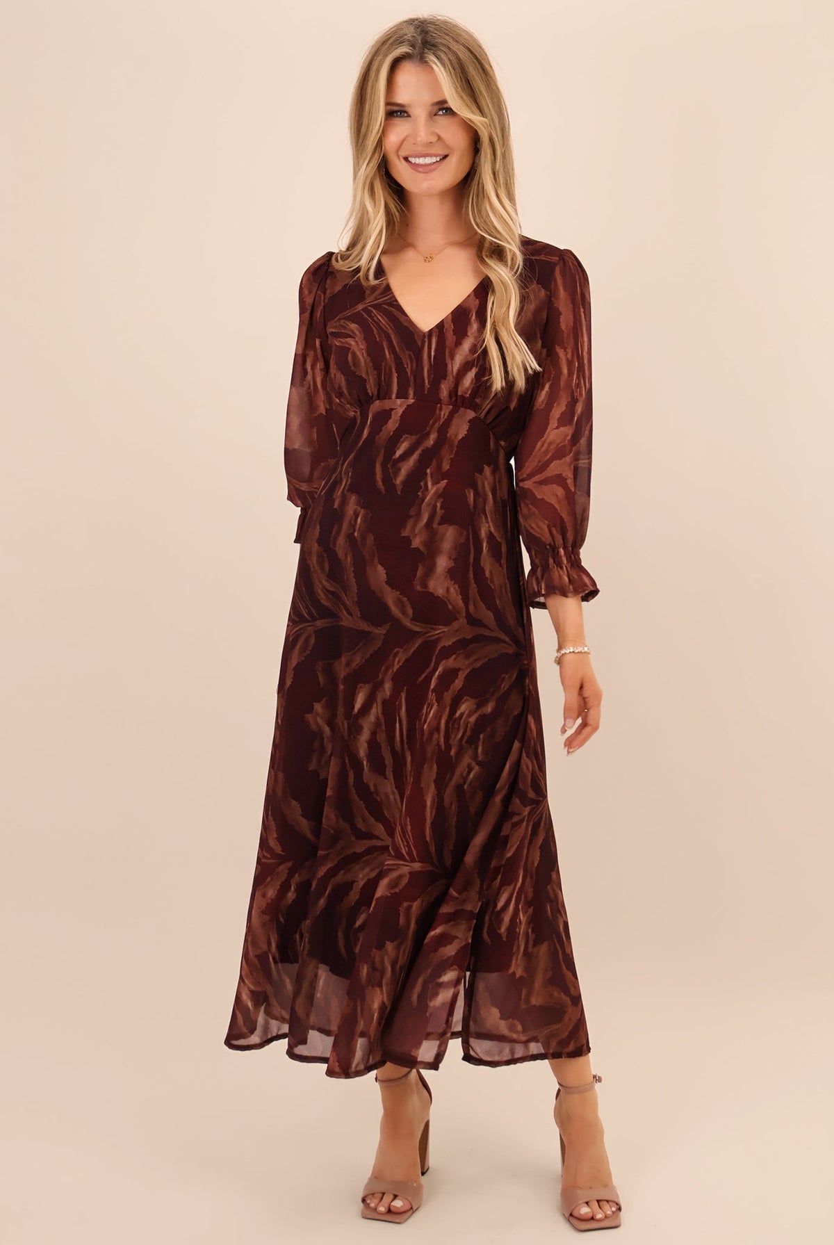 Kate & Pippa Streasa Midi Dress In Burgundy-Kate & Pippa