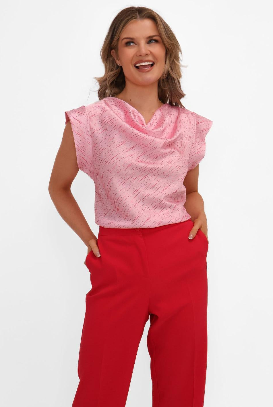 Kate & Pippa Suzy Cowl Neck Top In Light Pink Print-Kate & Pippa