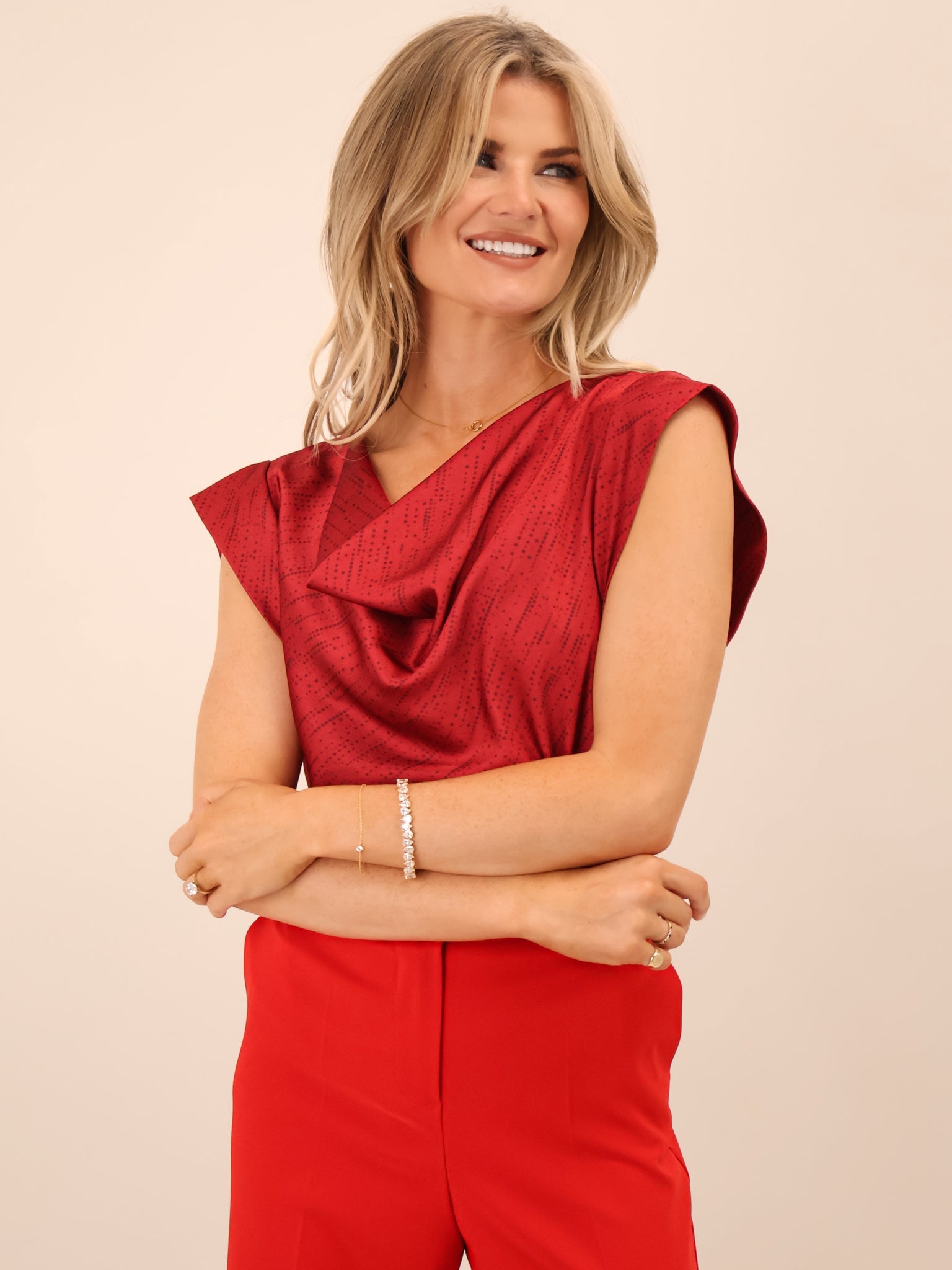 Kate & Pippa Suzy Cowl Neck Top In Red-Kate & Pippa