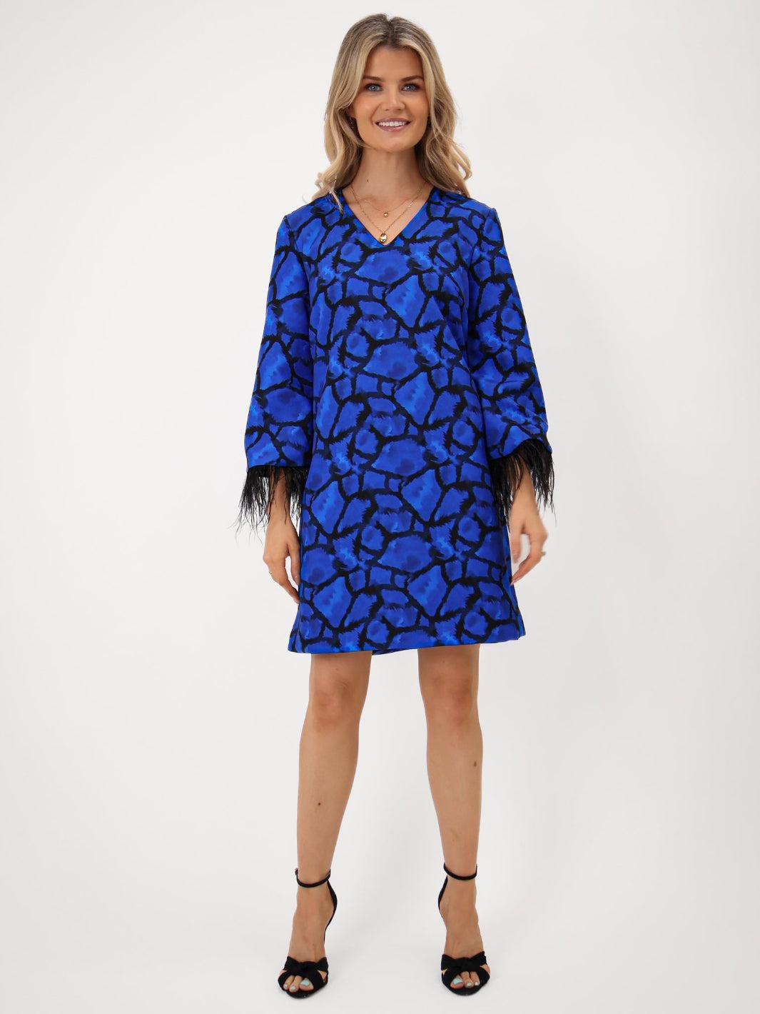 Kate & Pippa Taylor Mini Shift Dress In Blue Print-Kate & Pippa Autumn/Winter Ladies Clothing