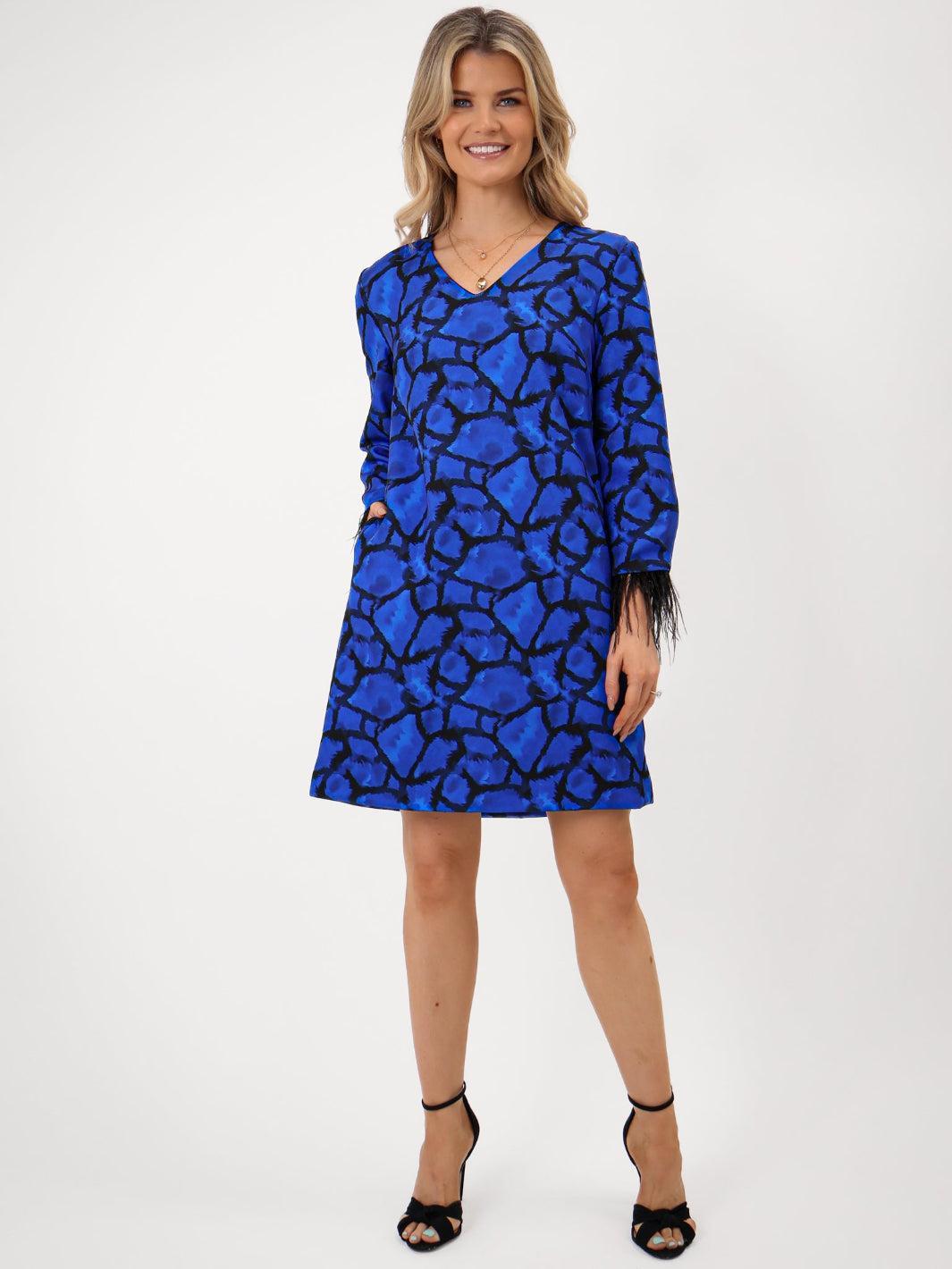Kate & Pippa Taylor Mini Shift Dress In Blue Print-Kate & Pippa Autumn/Winter Ladies Clothing