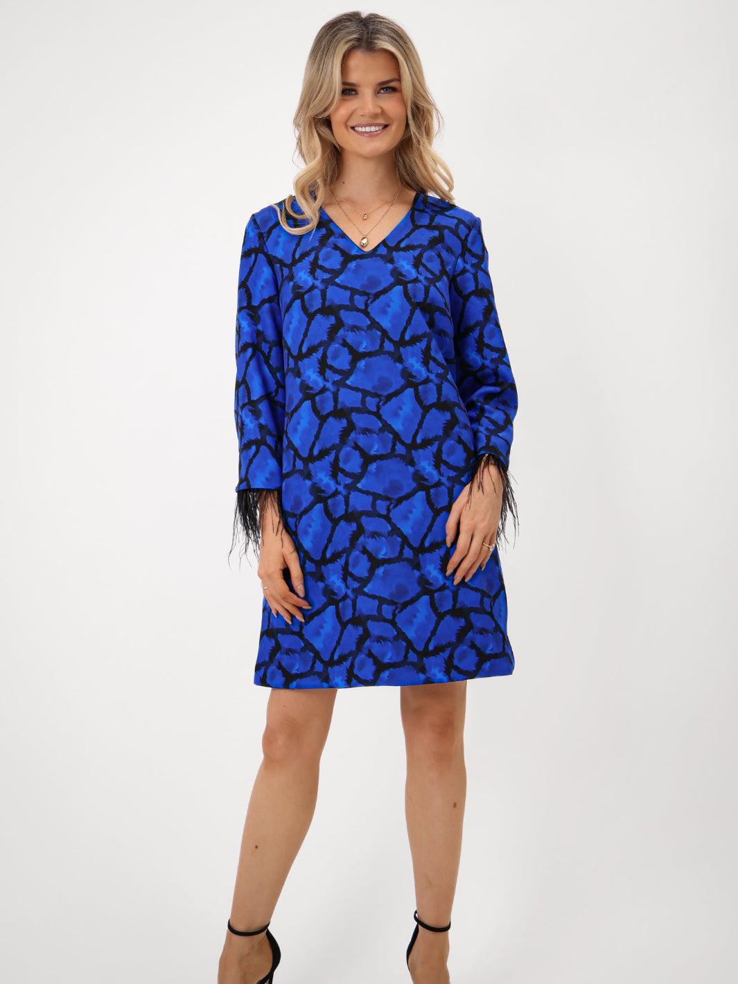 Kate & Pippa Taylor Mini Shift Dress In Blue Print-Kate & Pippa Autumn/Winter Ladies Clothing