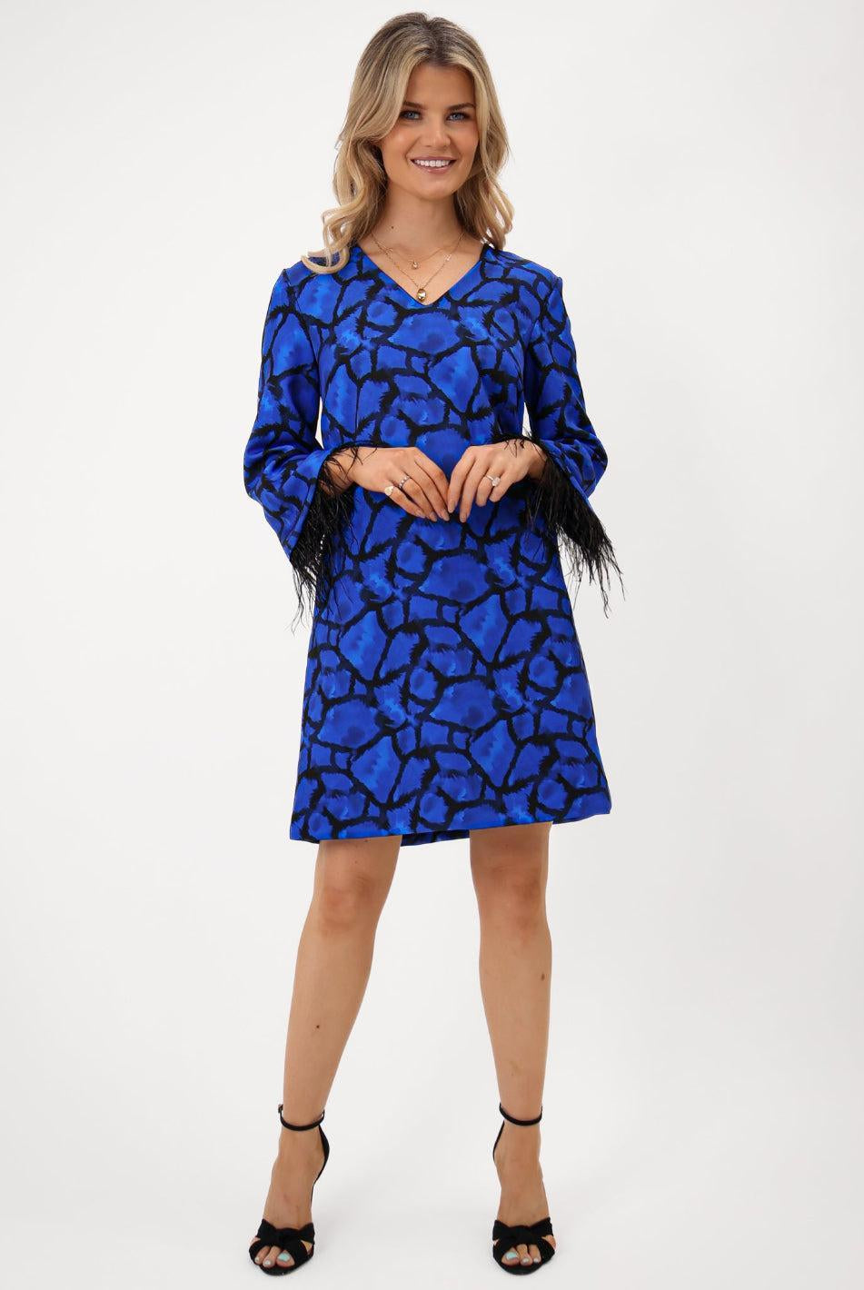 Kate & Pippa Taylor Mini Shift Dress In Blue Print-Kate & Pippa Autumn/Winter Ladies Clothing