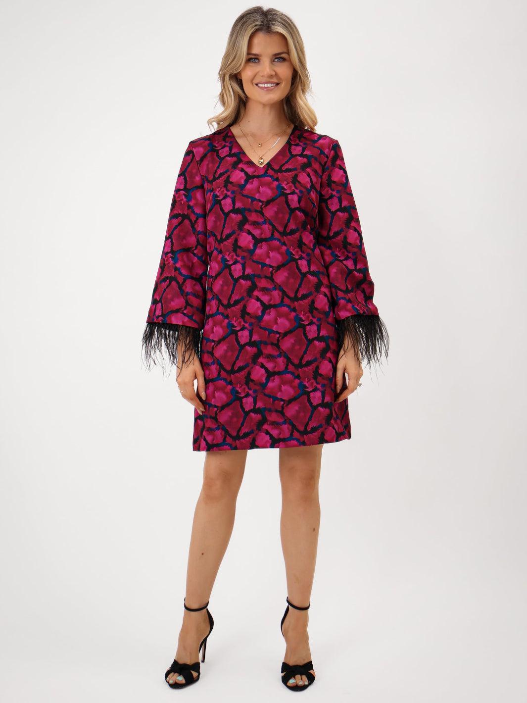 Kate & Pippa Taylor Mini Shift Dress In Magenta Print-Kate & Pippa Autumn/Winter Ladies Clothing