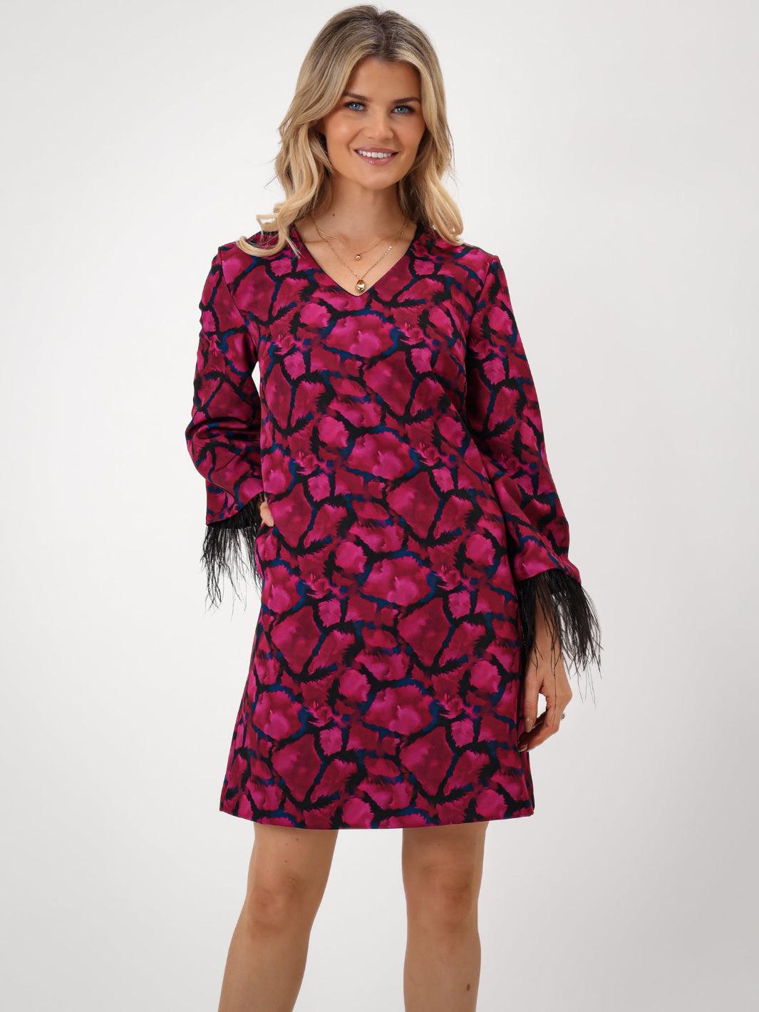 Kate & Pippa Taylor Mini Shift Dress In Magenta Print-Kate & Pippa Autumn/Winter Ladies Clothing
