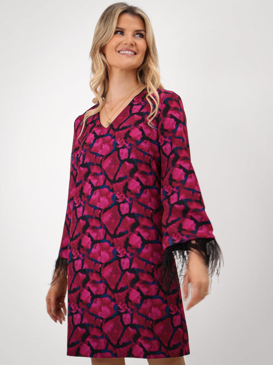 Kate & Pippa Taylor Mini Shift Dress In Magenta Print-Kate & Pippa Autumn/Winter Ladies Clothing