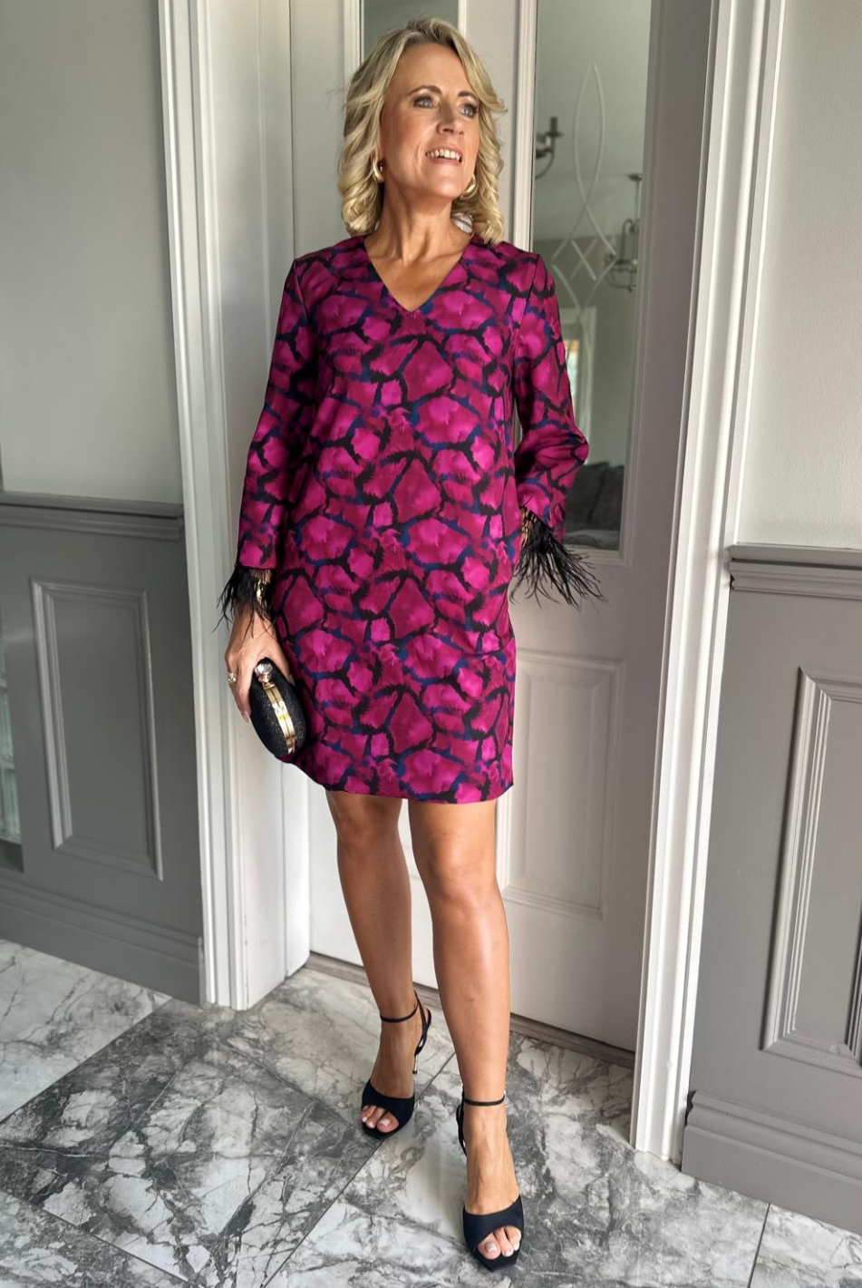 Kate & Pippa Taylor Mini Shift Dress In Magenta Print-Kate & Pippa Autumn/Winter Ladies Clothing