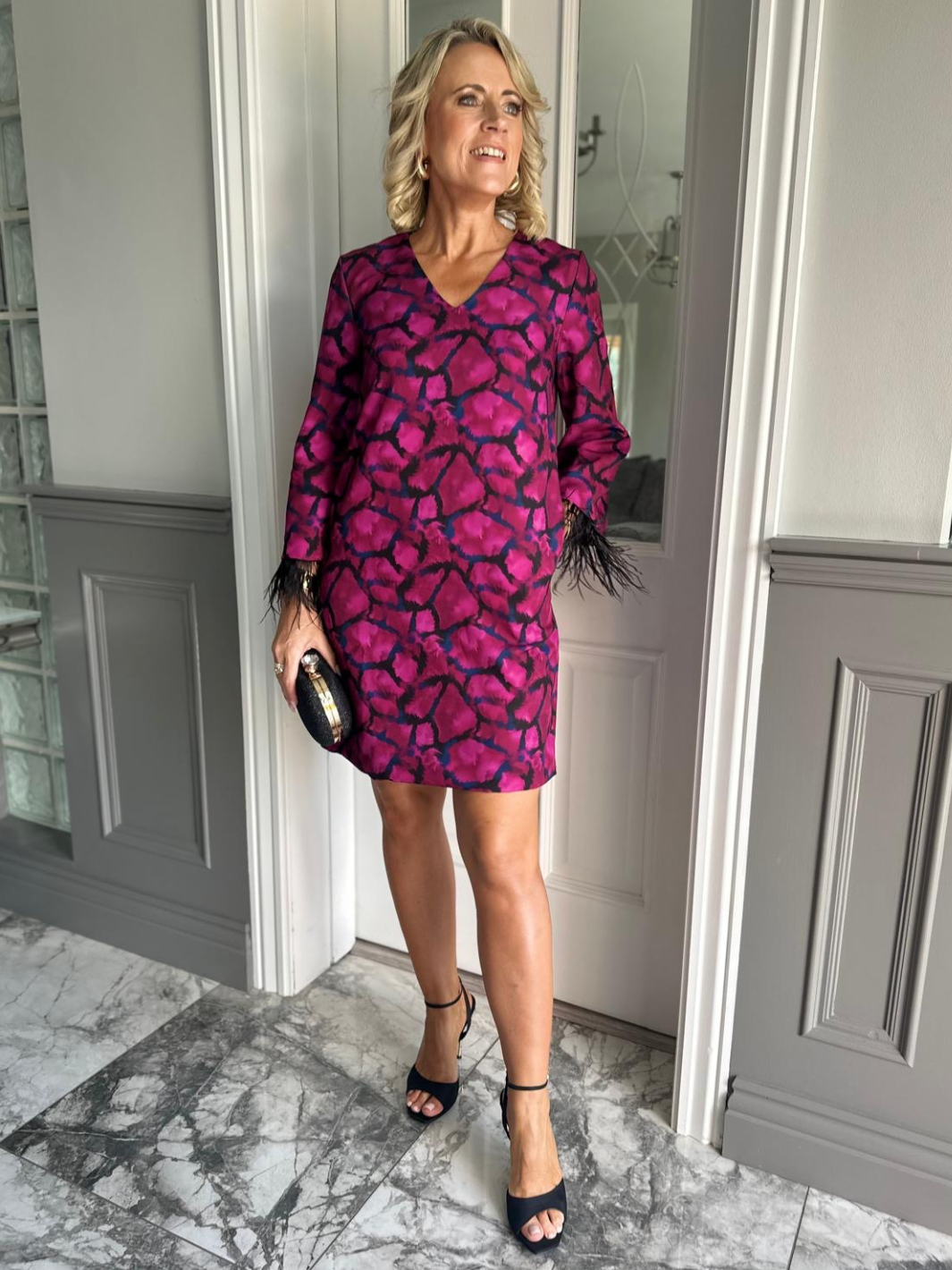 Kate & Pippa Taylor Mini Shift Dress In Magenta Print-Kate & Pippa Autumn/Winter Ladies Clothing