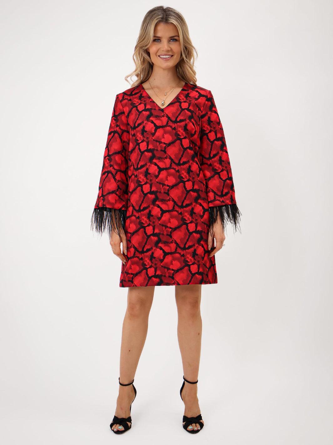 Kate & Pippa Taylor Mini Shift Dress In Red Print-Kate & Pippa Autumn/Winter Ladies Clothing