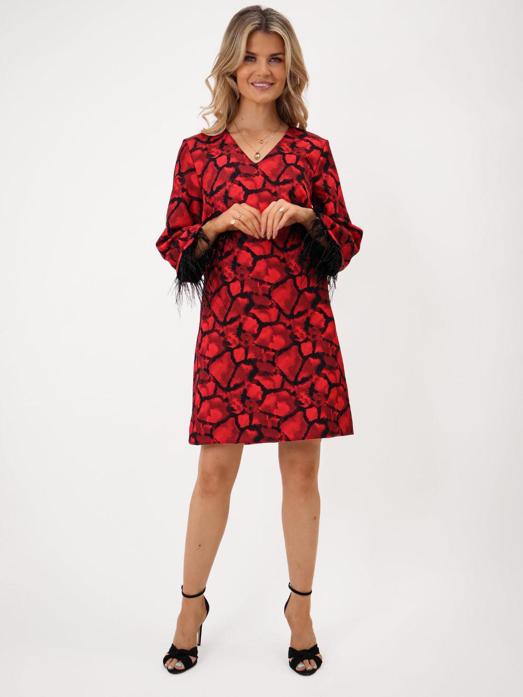 Kate & Pippa Taylor Mini Shift Dress In Red Print-Kate & Pippa Autumn/Winter Ladies Clothing