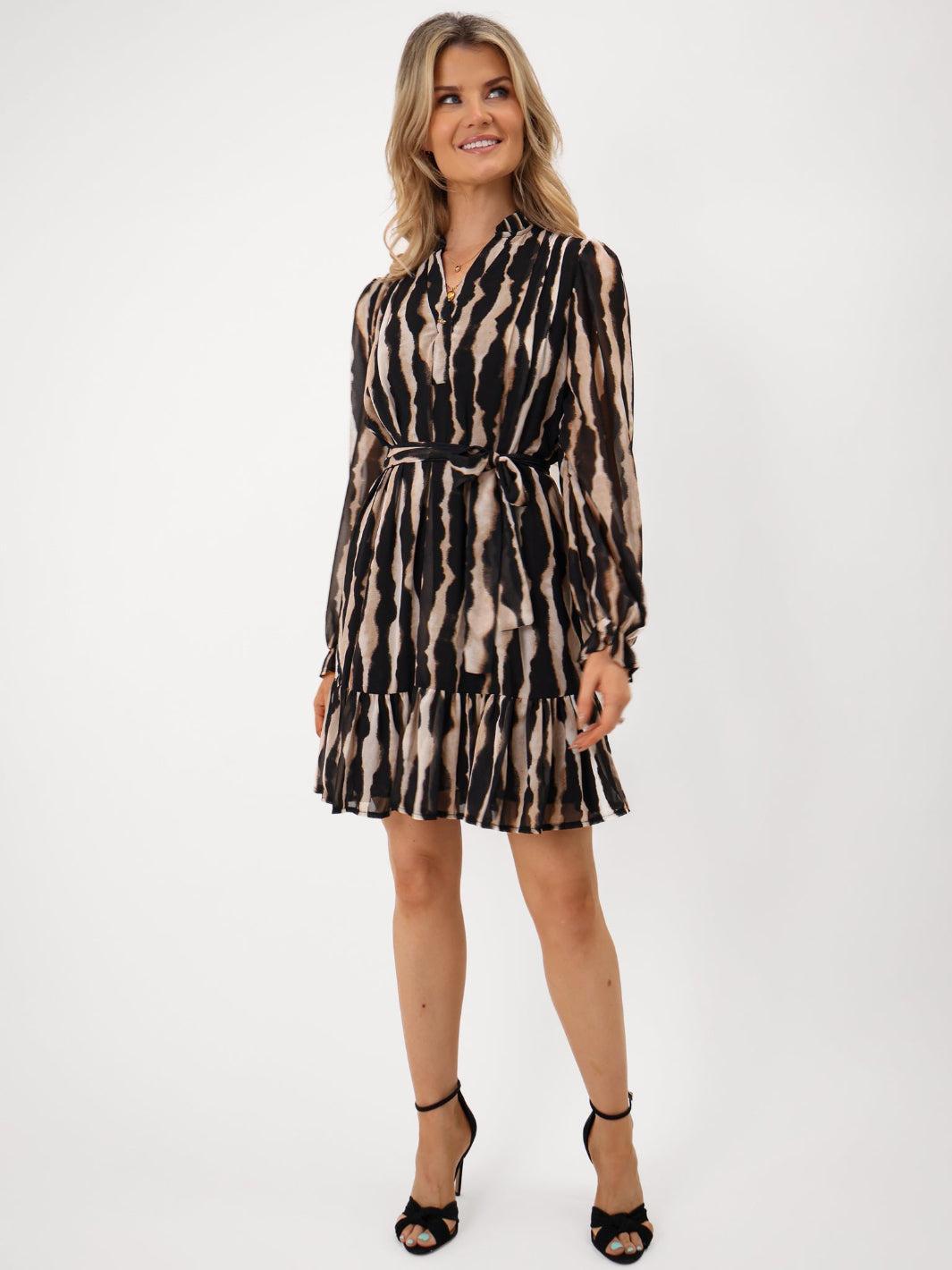 Kate & Pippa Venus Mini Dress In Beige Print-Kate & Pippa Autumn/Winter Ladies Clothing