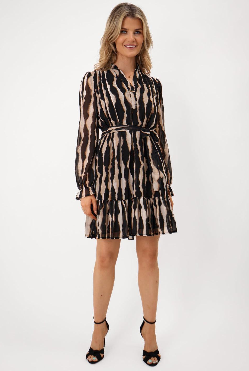 Kate & Pippa Venus Mini Dress In Beige Print-Kate & Pippa Autumn/Winter Ladies Clothing