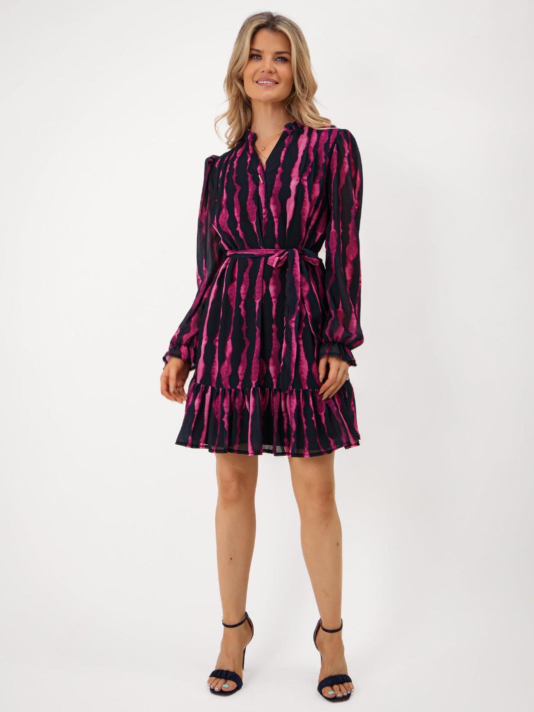 Kate & Pippa Venus Mini Dress In Magenta Print-Kate & Pippa Autumn/Winter Ladies Clothing