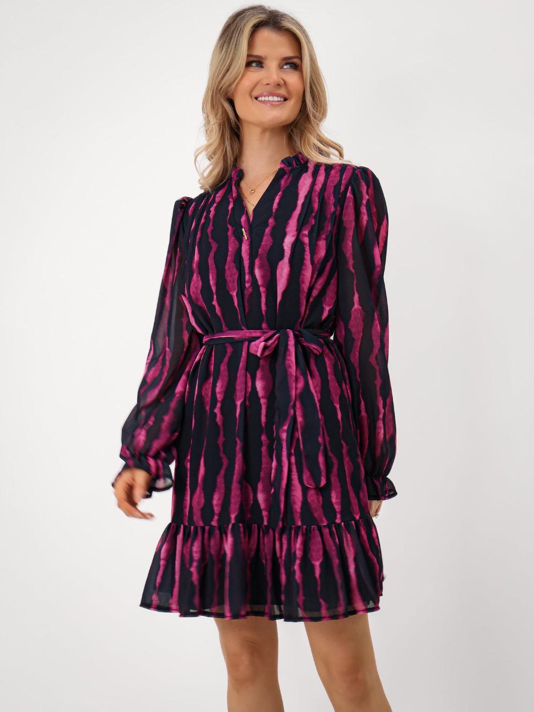 Kate & Pippa Venus Mini Dress In Magenta Print-Kate & Pippa Autumn/Winter Ladies Clothing