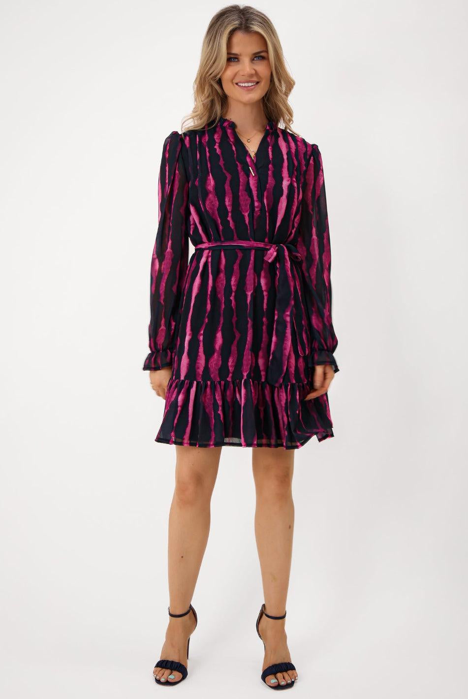 Kate & Pippa Venus Mini Dress In Magenta Print-Kate & Pippa Autumn/Winter Ladies Clothing