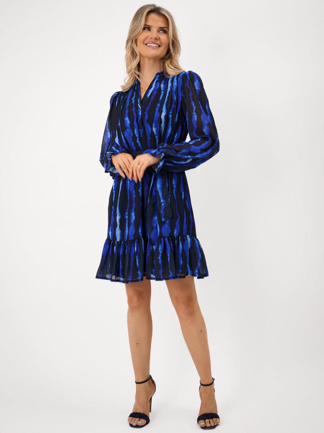 Kate & Pippa Venus Mini Dress In Royal Blue Print-Kate & Pippa Autumn/Winter Ladies Clothing