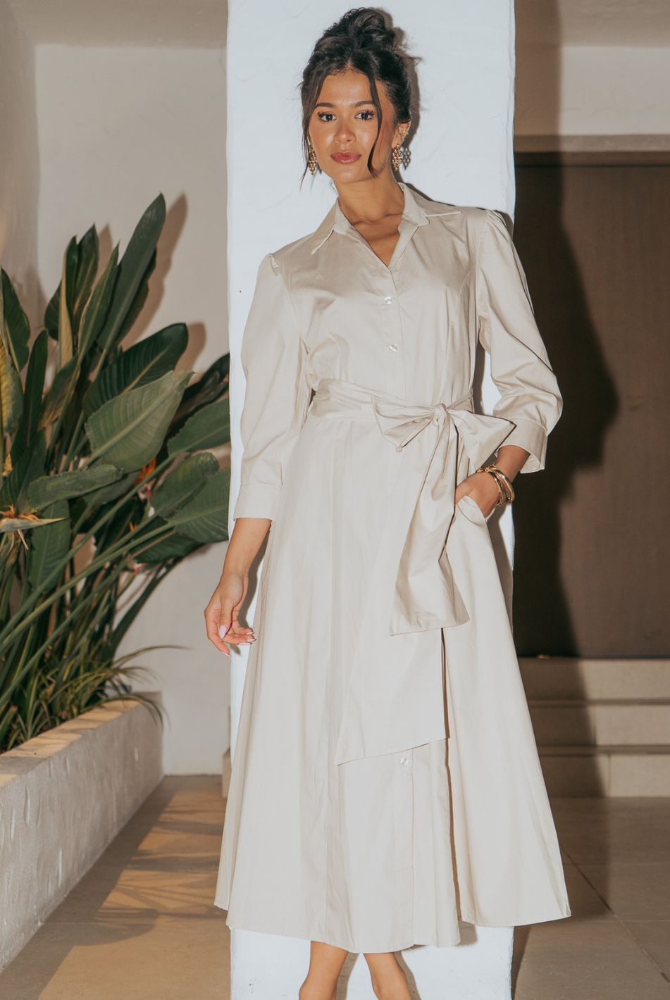 Kate & Pippa Victoria Midi Dress In Beige-Kate & Pippa
