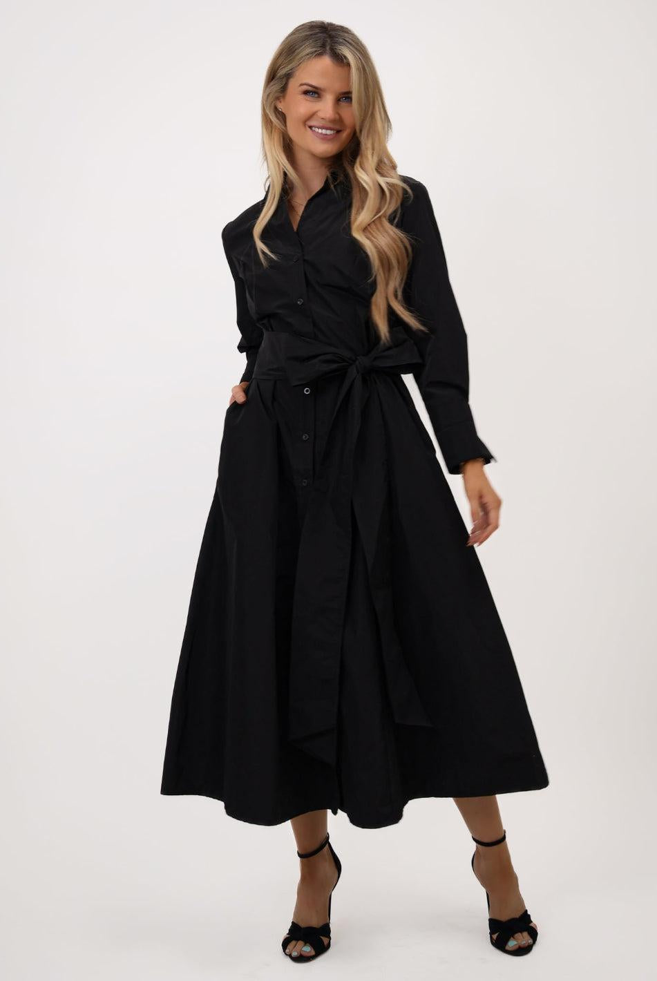 Kate & Pippa Victoria Taffeta Midi Dress In Black-Kate & Pippa Autumn/Winter Ladies Clothing