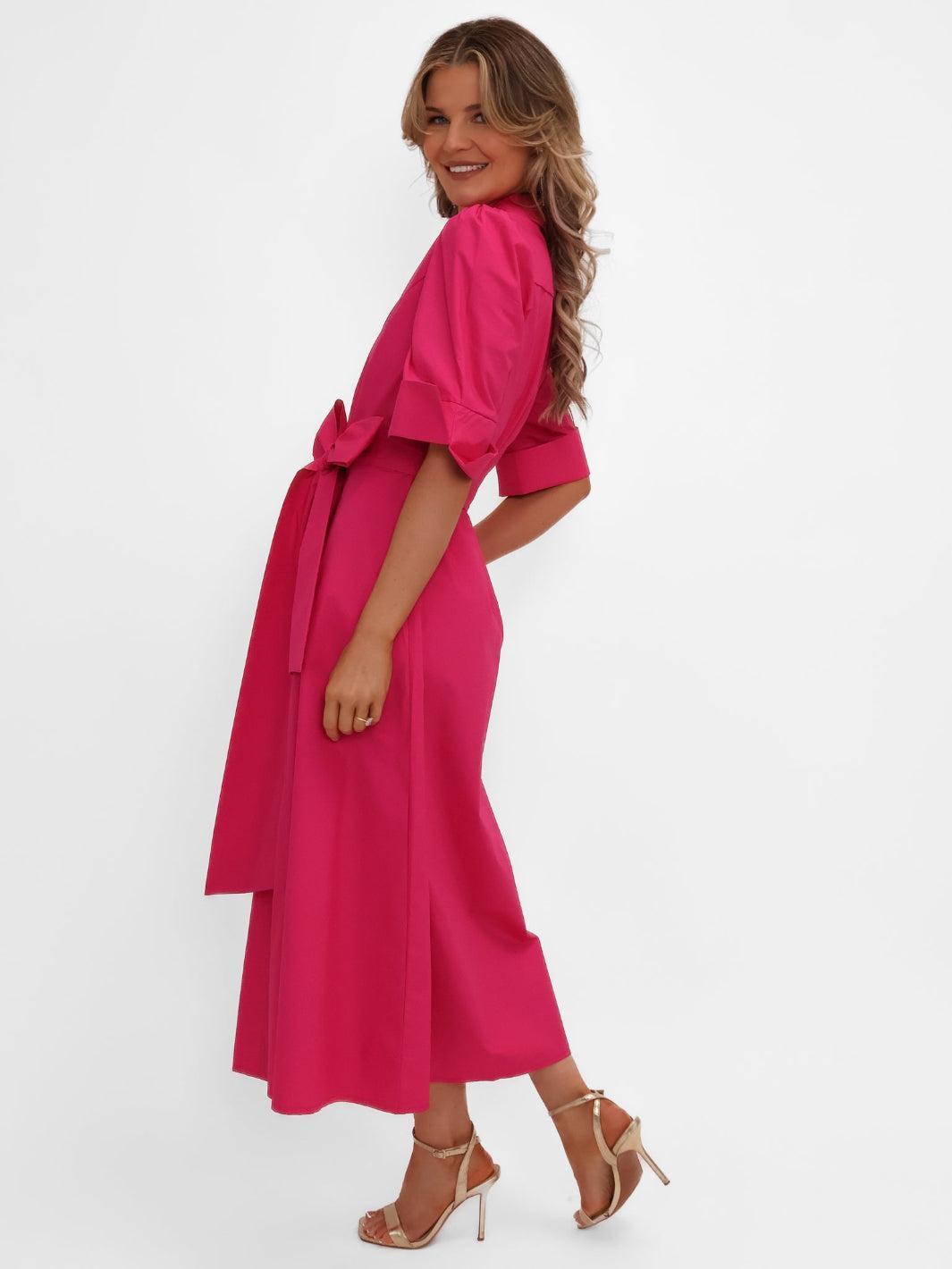 Kate & Pippa Whitney Midi Dress In Cerise Pink-Kate & Pippa