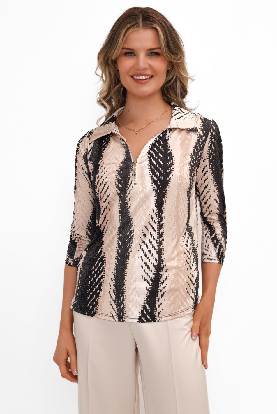 Kate & Pippa Zip Top In Beige-Kate & Pippa