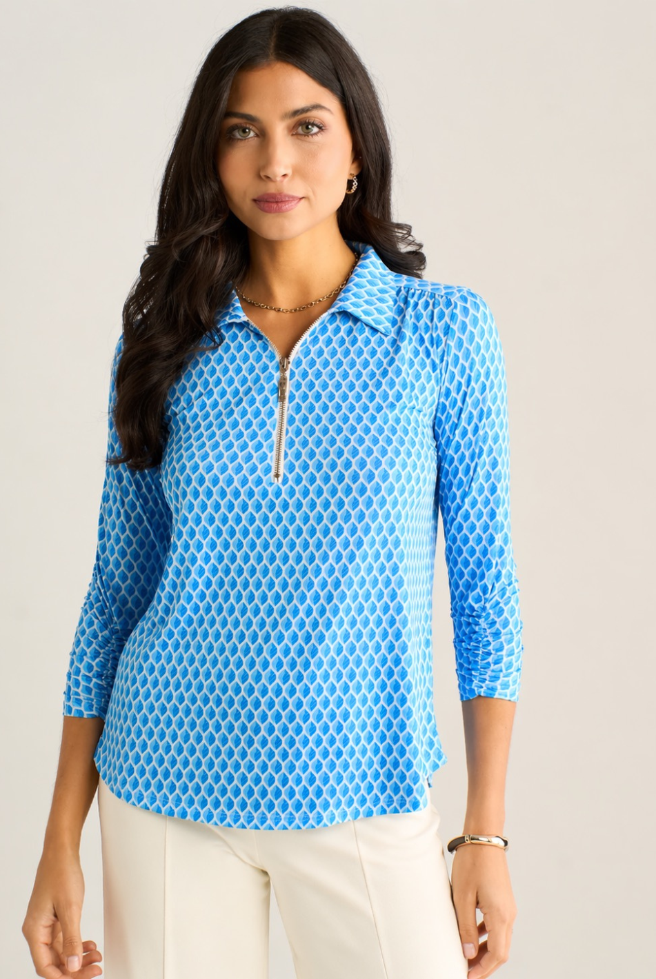 Kate & Pippa Zip Top In Blue Geo Print-Nicola Ross