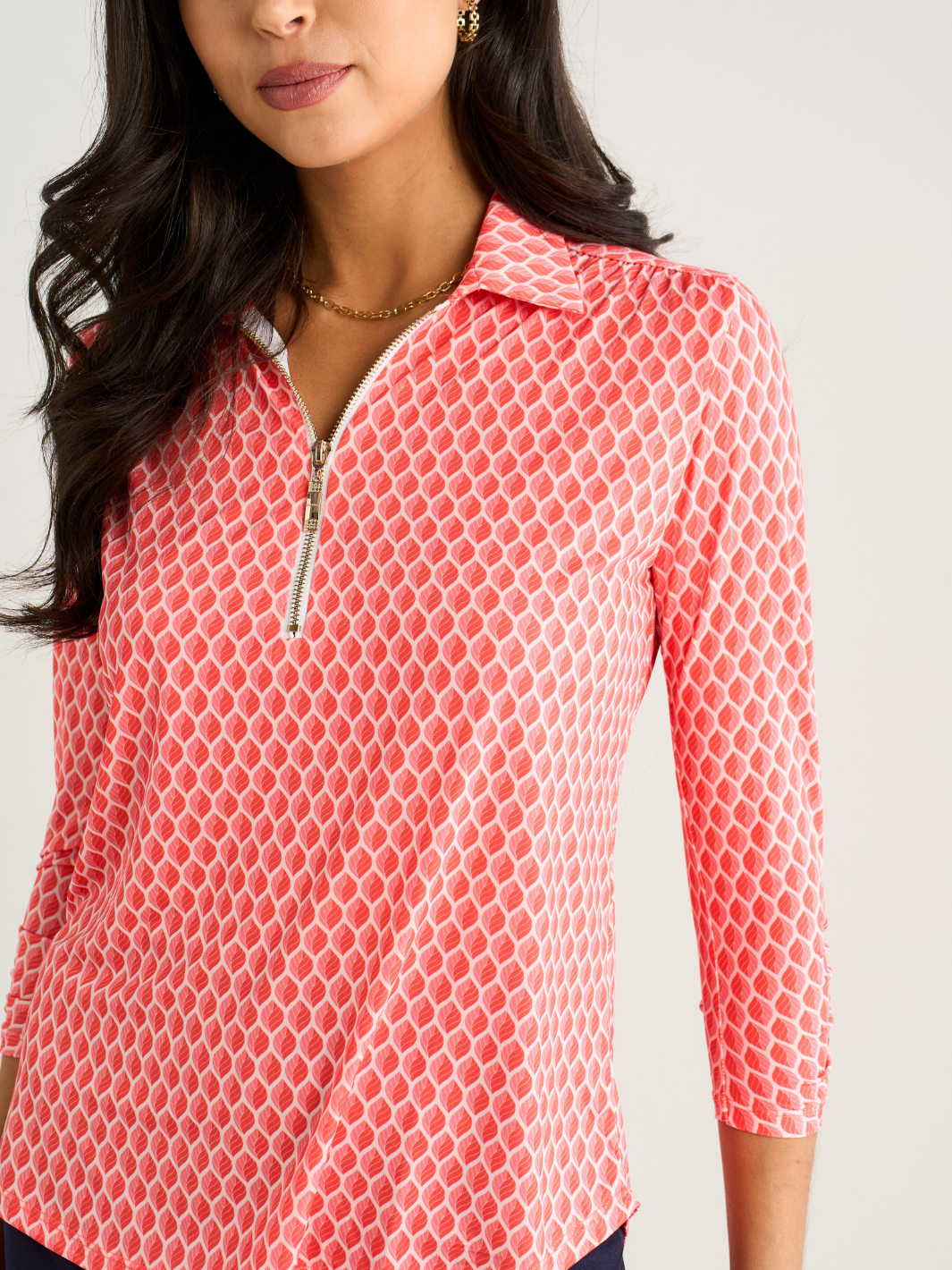Kate & Pippa Zip Top In Coral Geo Print-Kate & Pippa