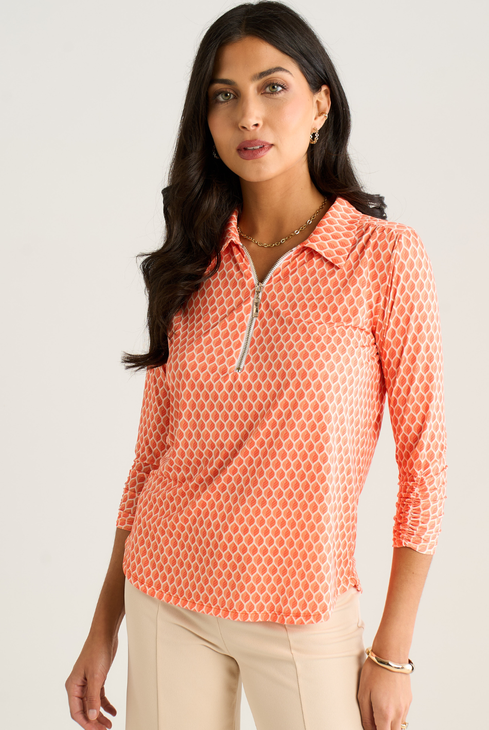 Kate & Pippa Zip Top In Orange Geo Print-Nicola Ross