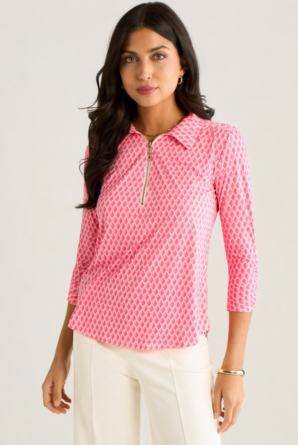Kate & Pippa Zip Top In Pink Geo Print-Nicola Ross