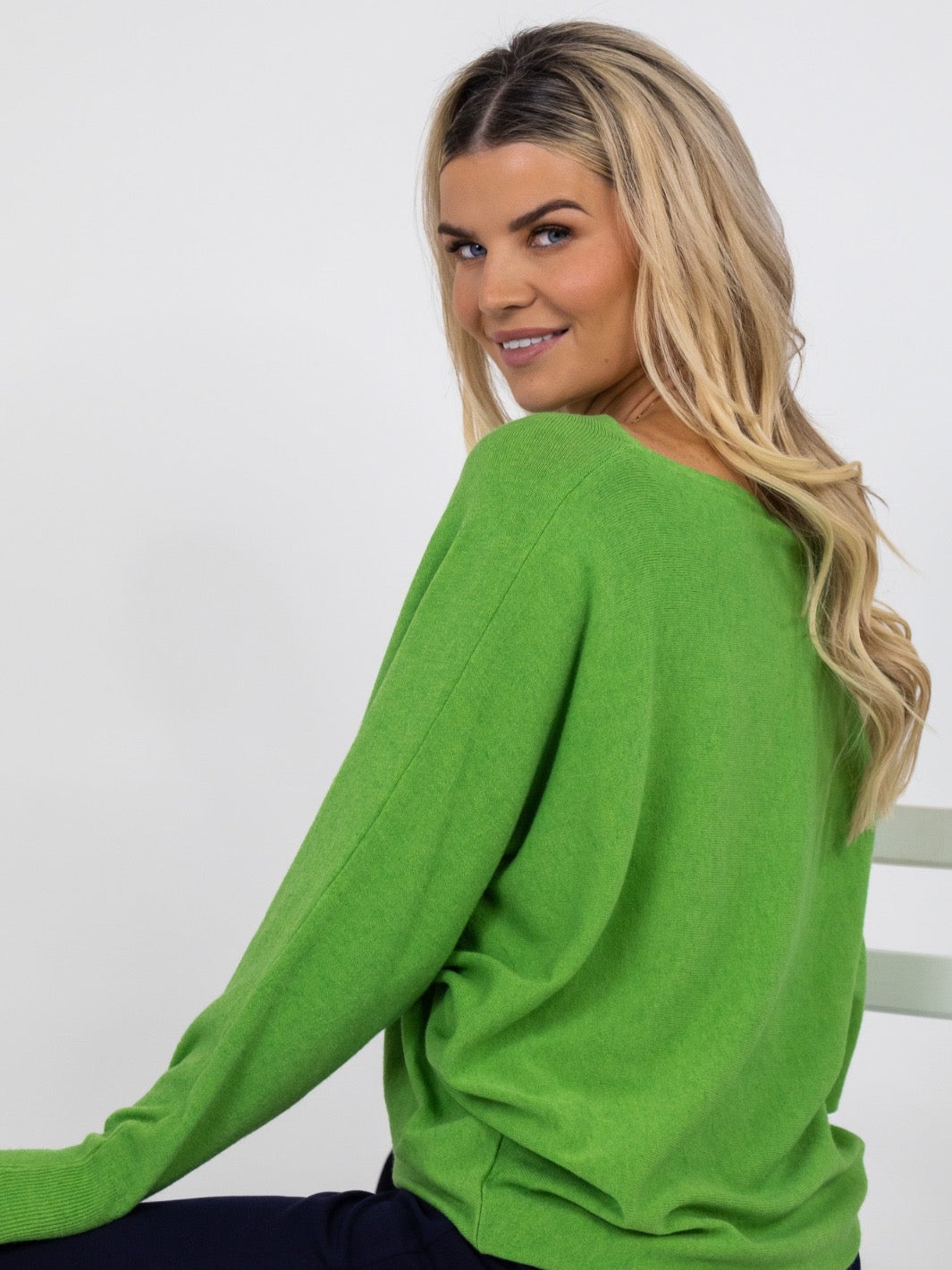Kate & Pippa Milano Batwing Knit Jumper In Lime Green-Kate & Pippa
