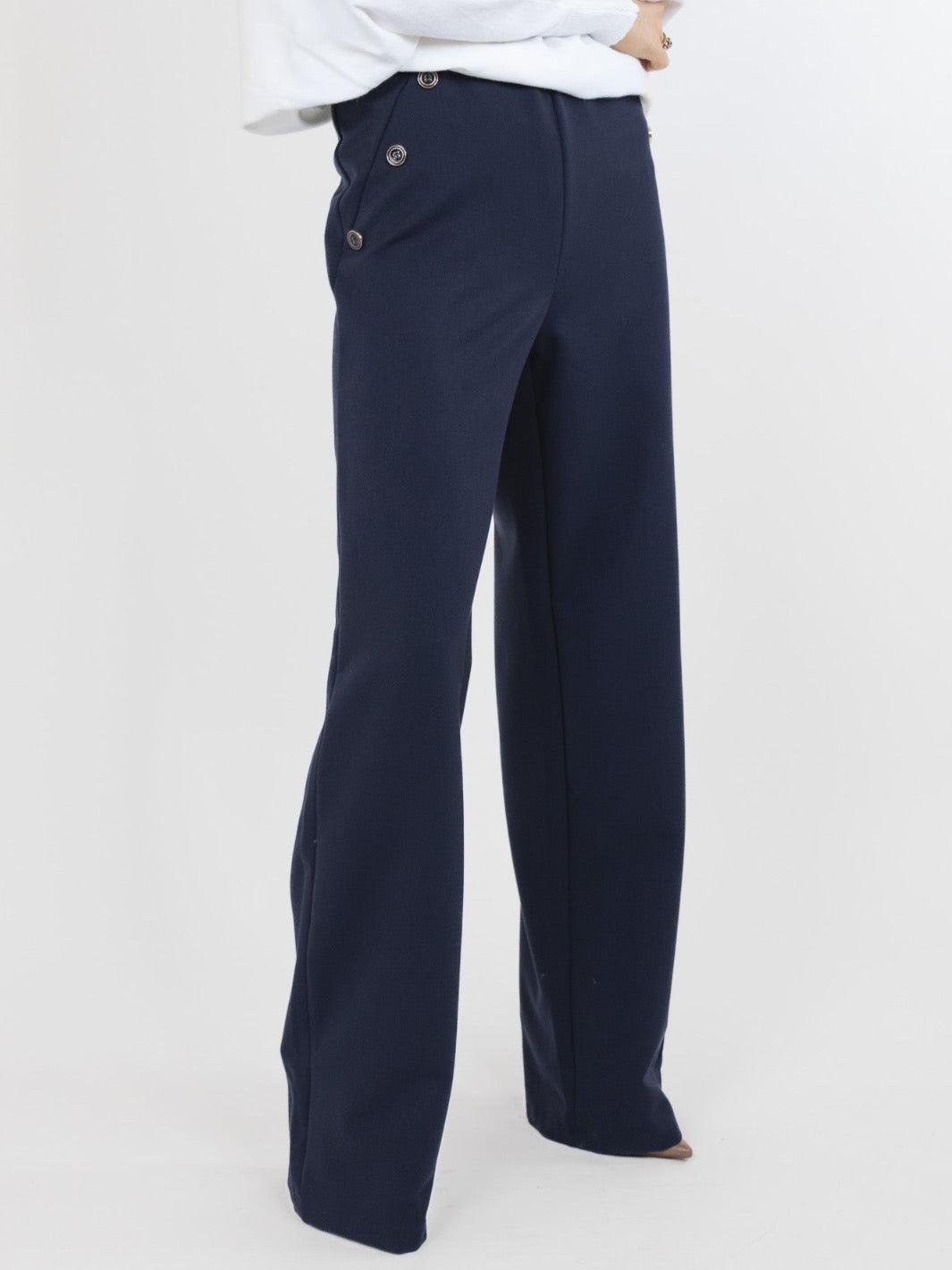 Kate & Pippa Sardinia Button Trousers In Midnight Navy-Kate & Pippa