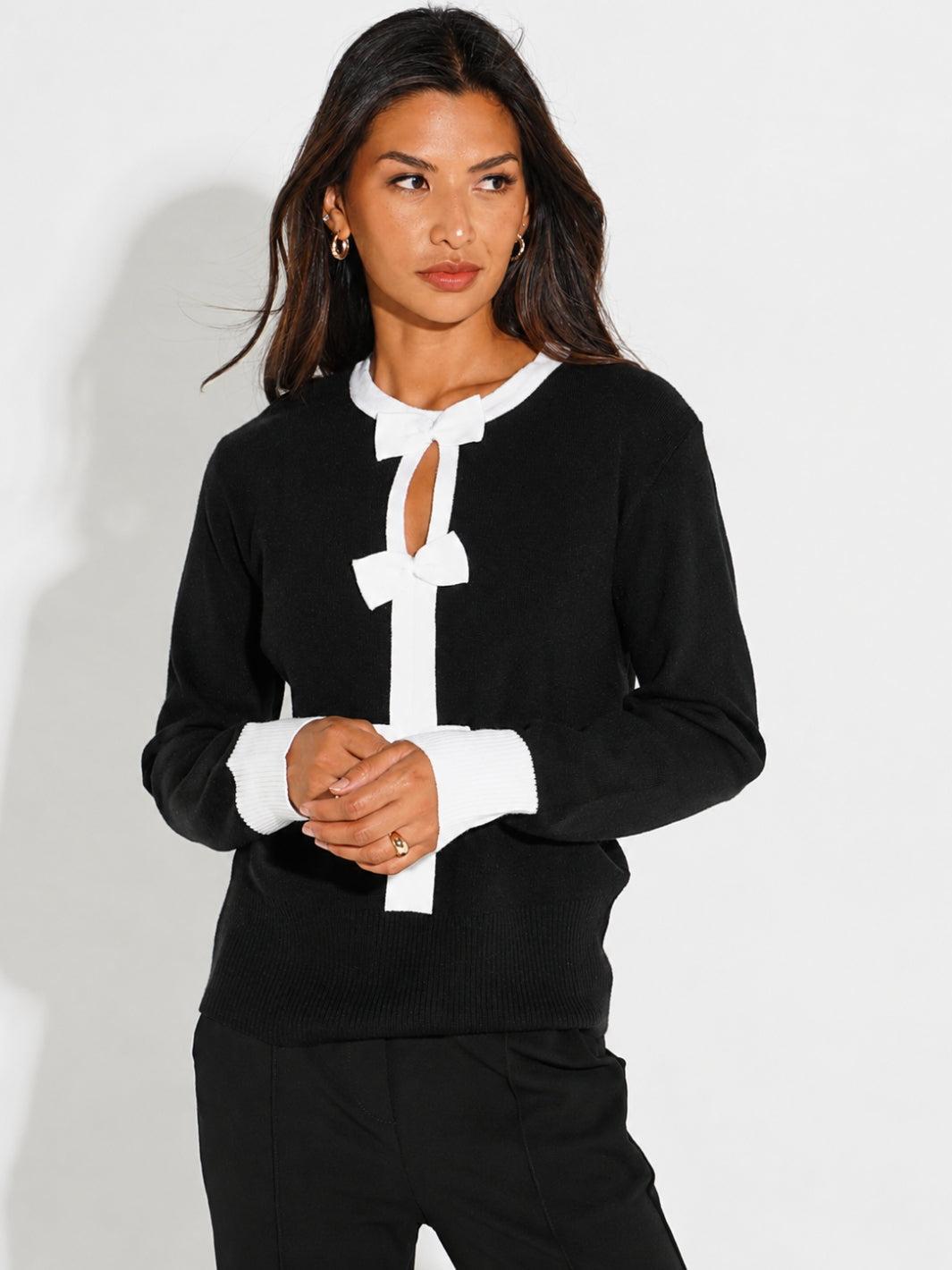 Kate & Pippa Aspen Bow Knit In Black-Kate & Pippa