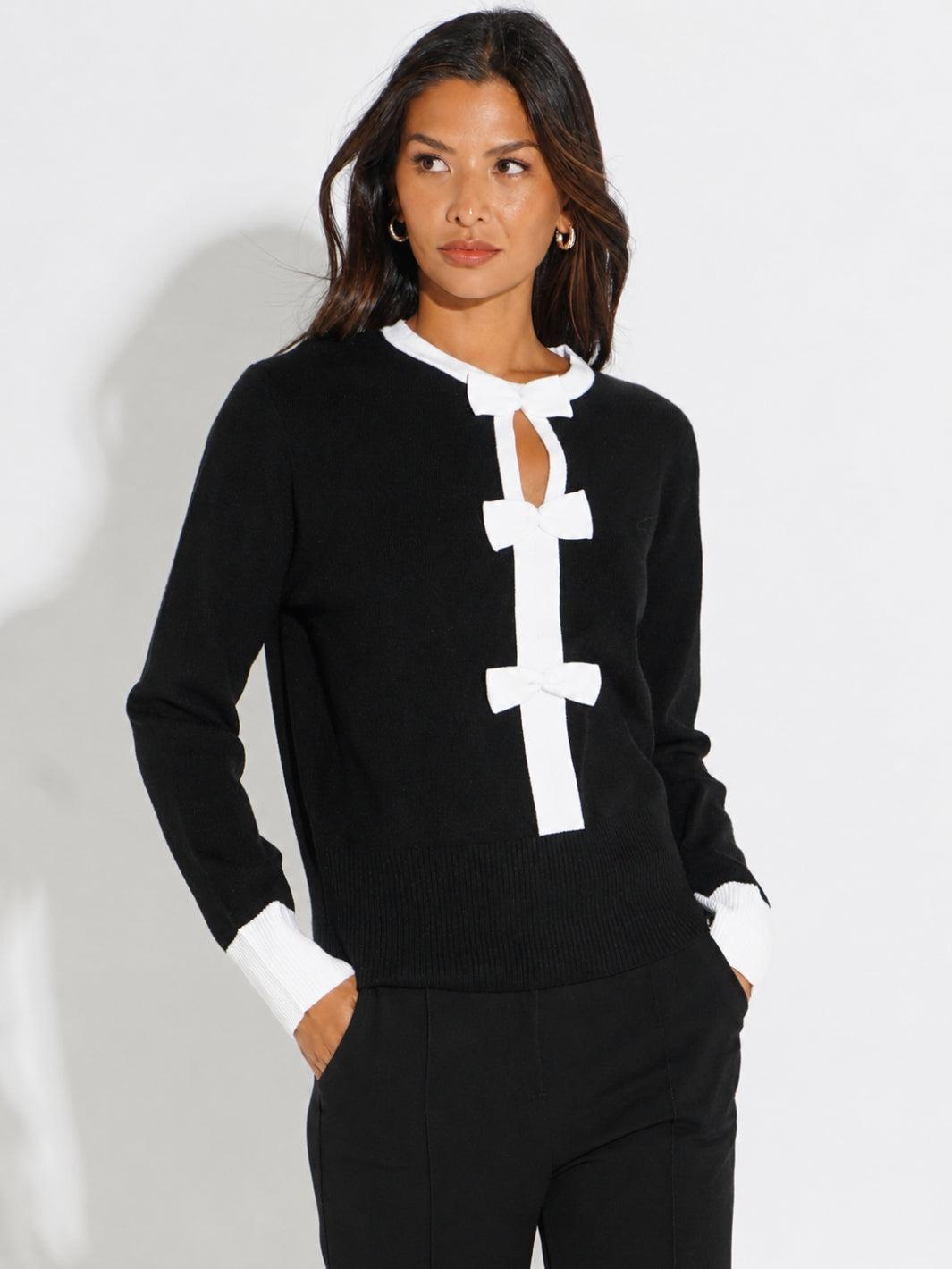 Kate & Pippa Aspen Bow Knit In Black-Kate & Pippa