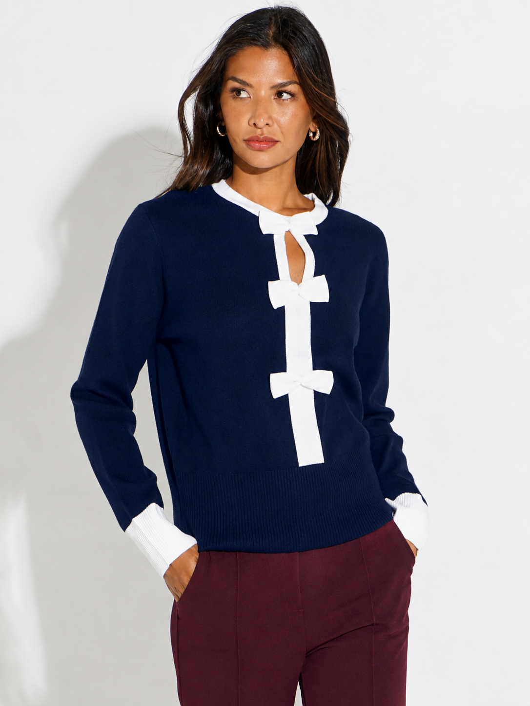 Kate & Pippa Aspen Bow Knit In Navy-Kate & Pippa