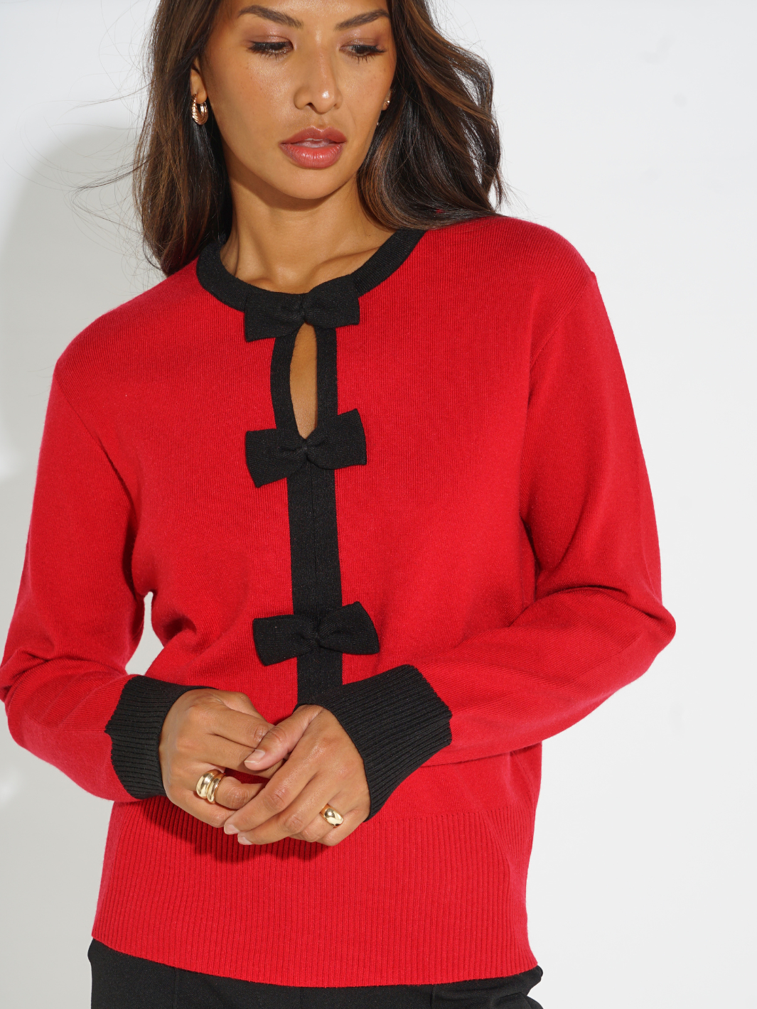 Kate & Pippa Aspen Bow Knit In Red-Kate & Pippa