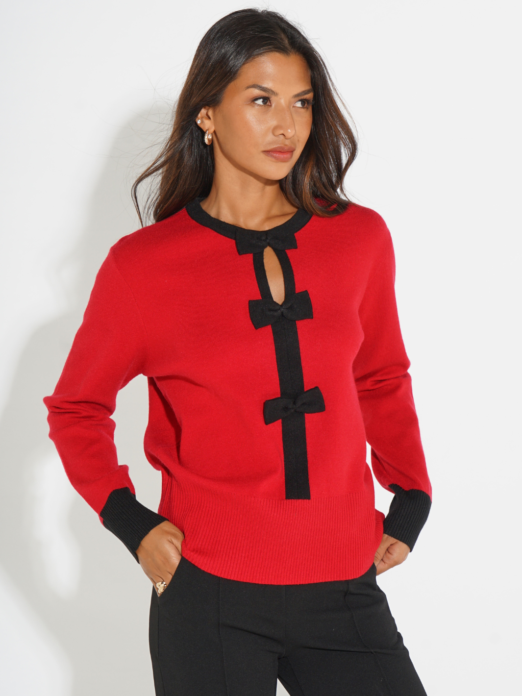 Kate & Pippa Aspen Bow Knit In Red-Kate & Pippa