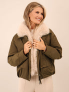 Kate & Pippa Aspen Detachable Fur Collar Jacket In Khaki-Kate & Pippa
