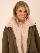 Kate & Pippa Aspen Detachable Fur Collar Jacket In Khaki-Kate & Pippa