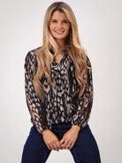 Kate & Pippa Bella Band Top In Black/Beige Abstract Print-Kate & Pippa Autumn/Winter Ladies Clothing