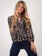 Kate & Pippa Bella Band Top In Black/Beige Abstract Print-Kate & Pippa Autumn/Winter Ladies Clothing