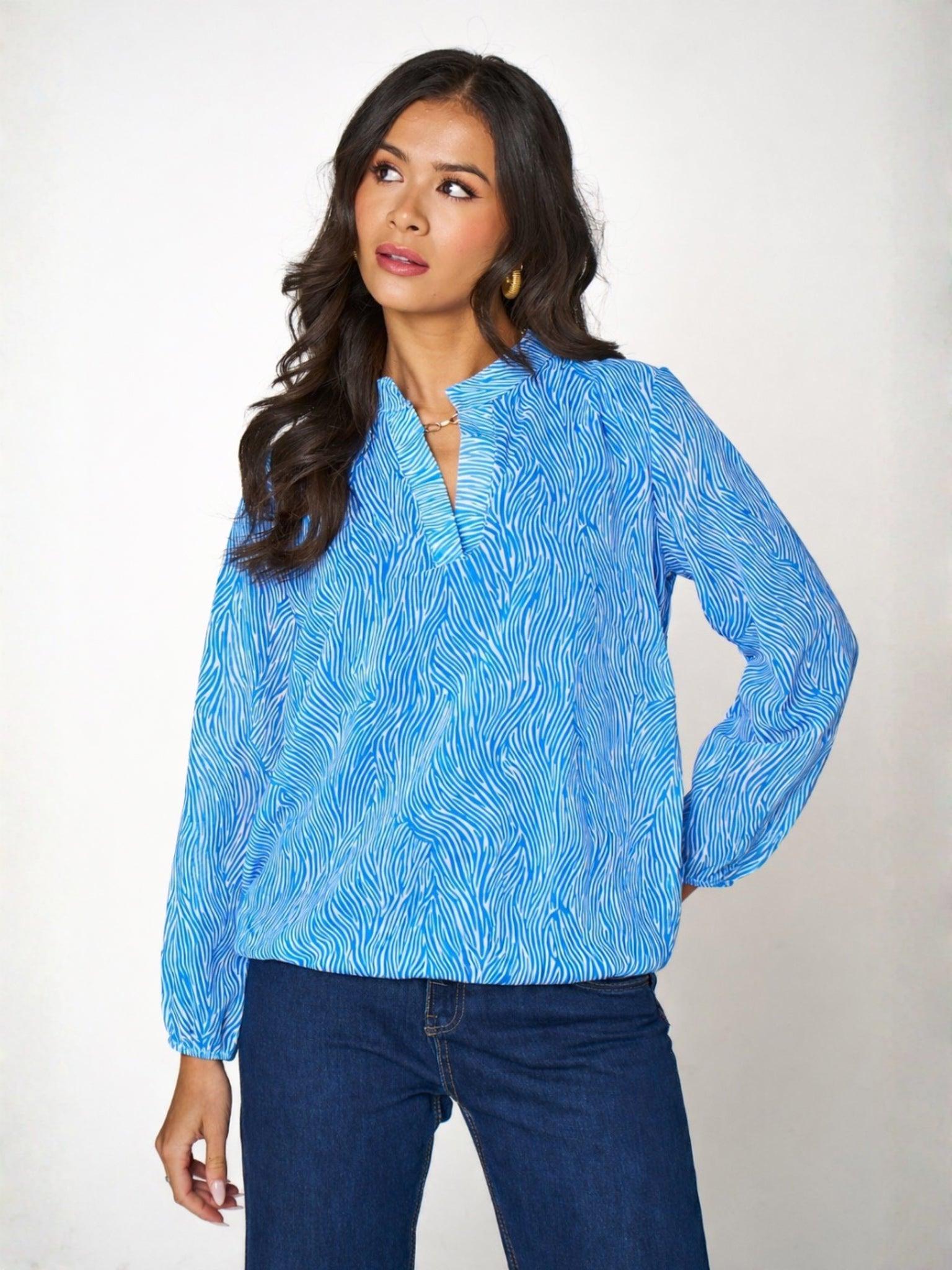Kate & Pippa Bella Band Top In Blue Print-Nicola Ross