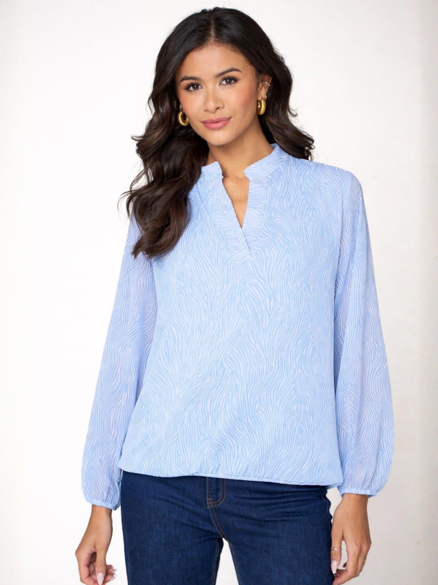 Kate & Pippa Bella Band Top In Light Blue Print-Kate & Pippa