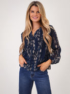 Kate & Pippa Bella Band Top In Navy Abstract Print-Kate & Pippa Autumn/Winter Ladies Clothing
