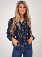 Kate & Pippa Bella Band Top In Navy Abstract Print-Kate & Pippa Autumn/Winter Ladies Clothing