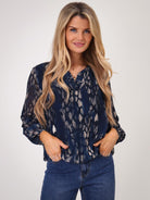 Kate & Pippa Bella Band Top In Navy Abstract Print-Kate & Pippa Autumn/Winter Ladies Clothing